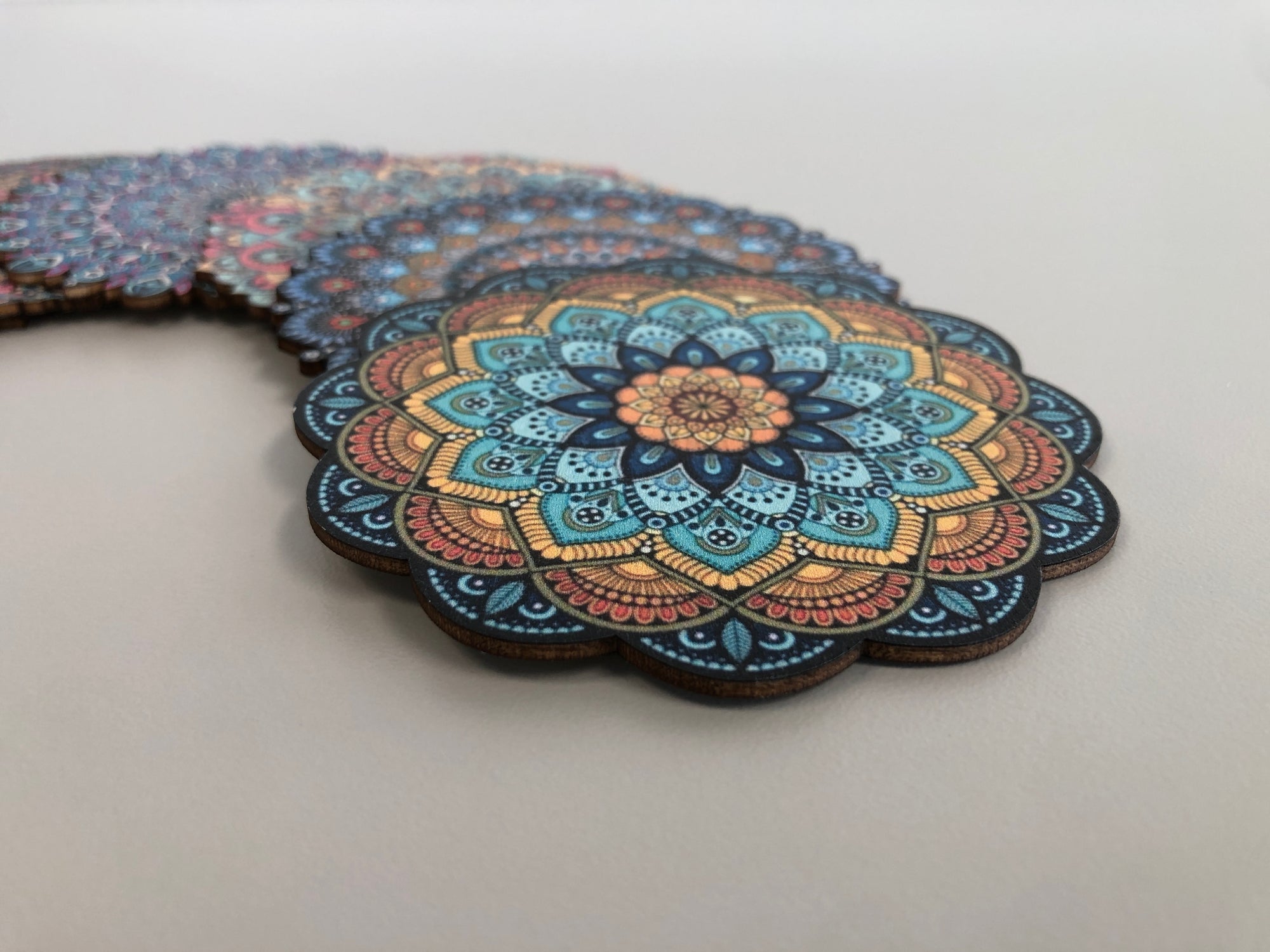 Mandala Floral Wooden Coaster Set of 6