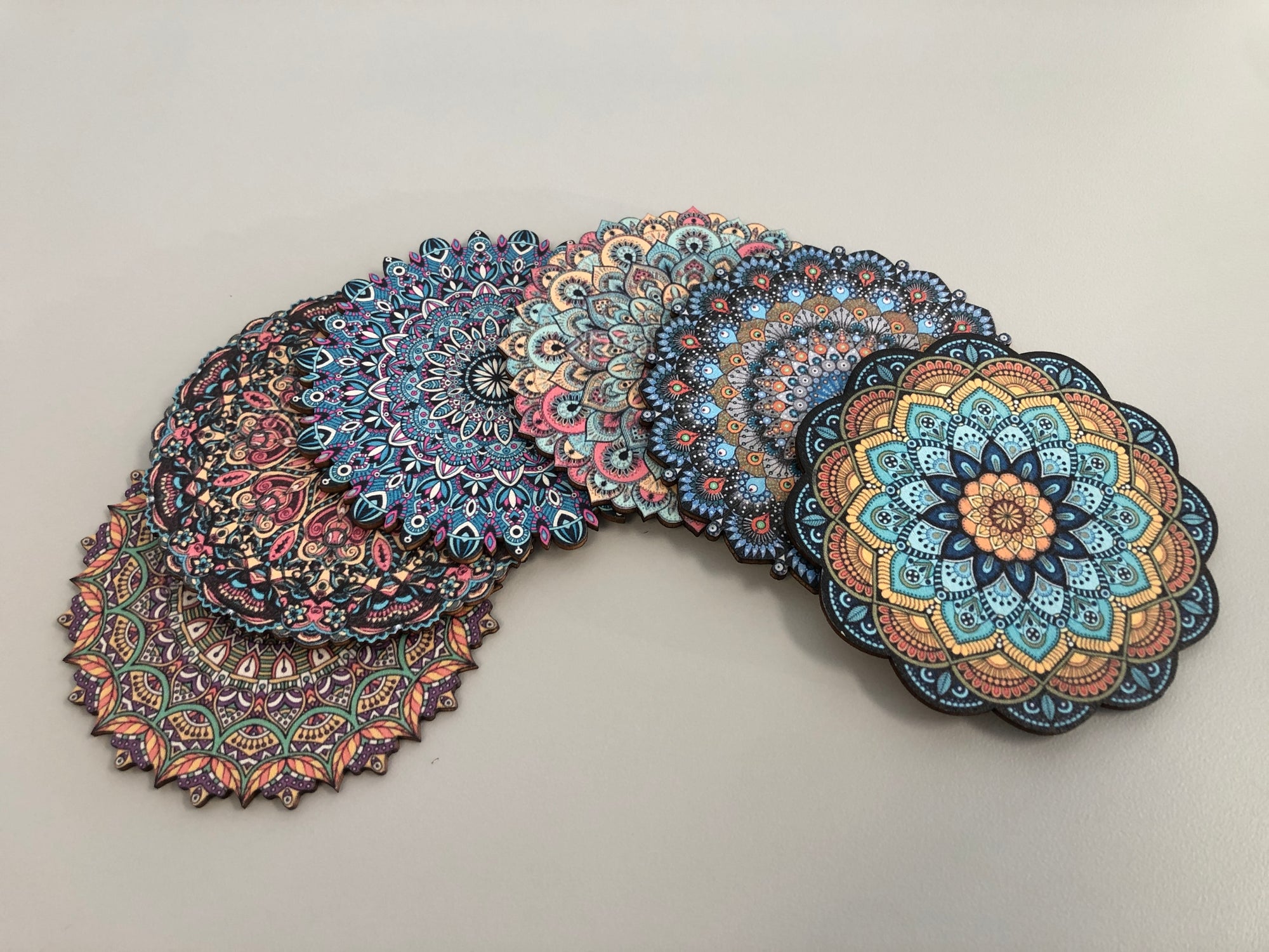 Mandala Floral Wooden Coaster Set of 6