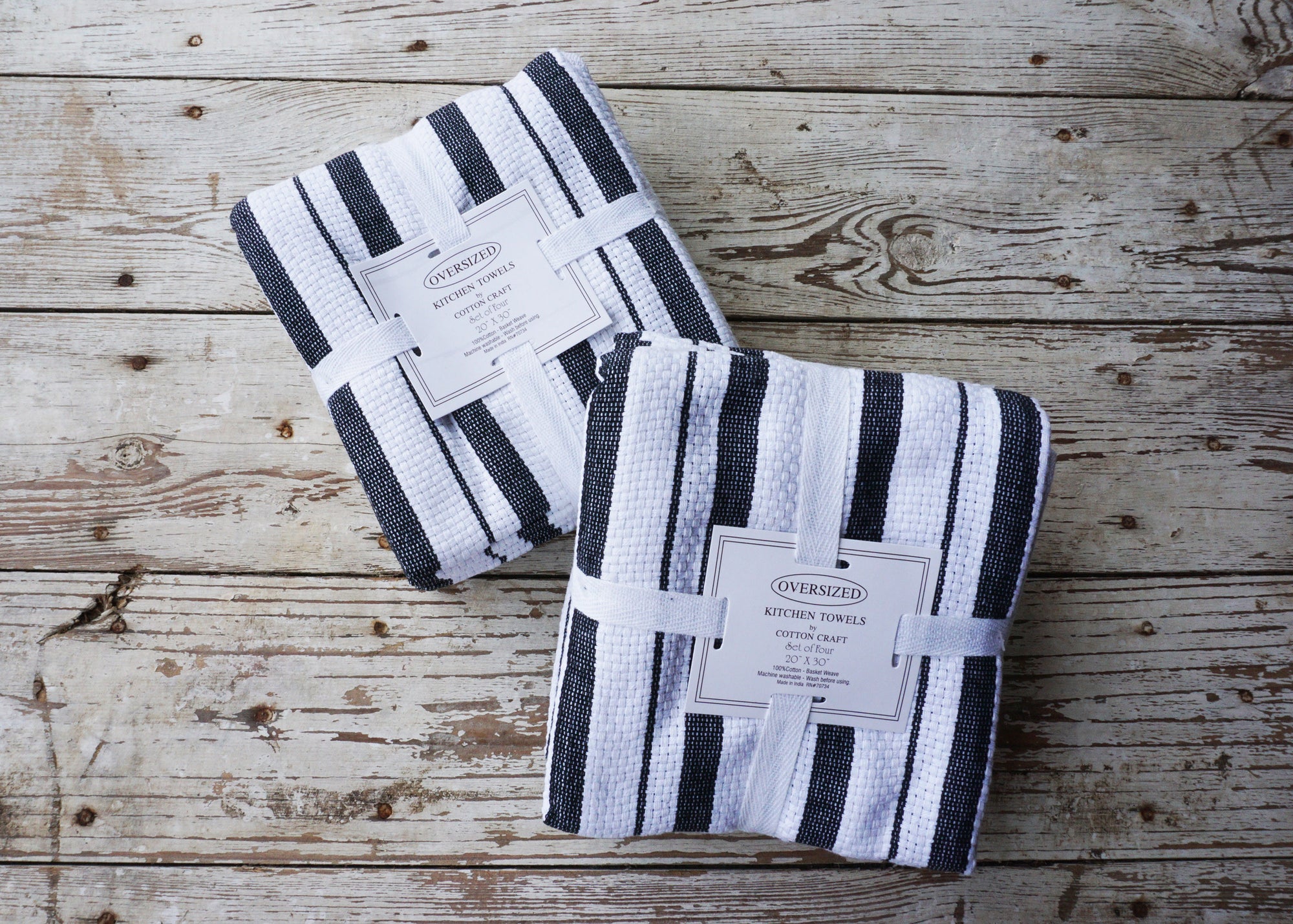 Dish Towels - Black and White Striped