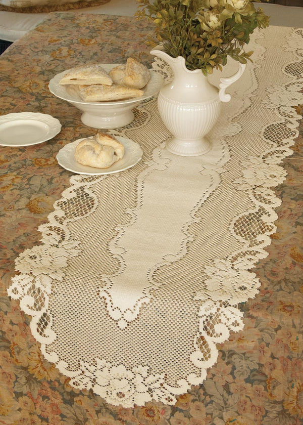 15x117 in Premium Lace Table Runner with Scalloped Edges