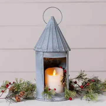 14" Round Tin Lantern - Weathered Zinc | Irvin’s Tinware