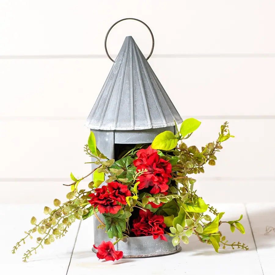 14" Round Tin Lantern - Weathered Zinc | Irvin’s Tinware