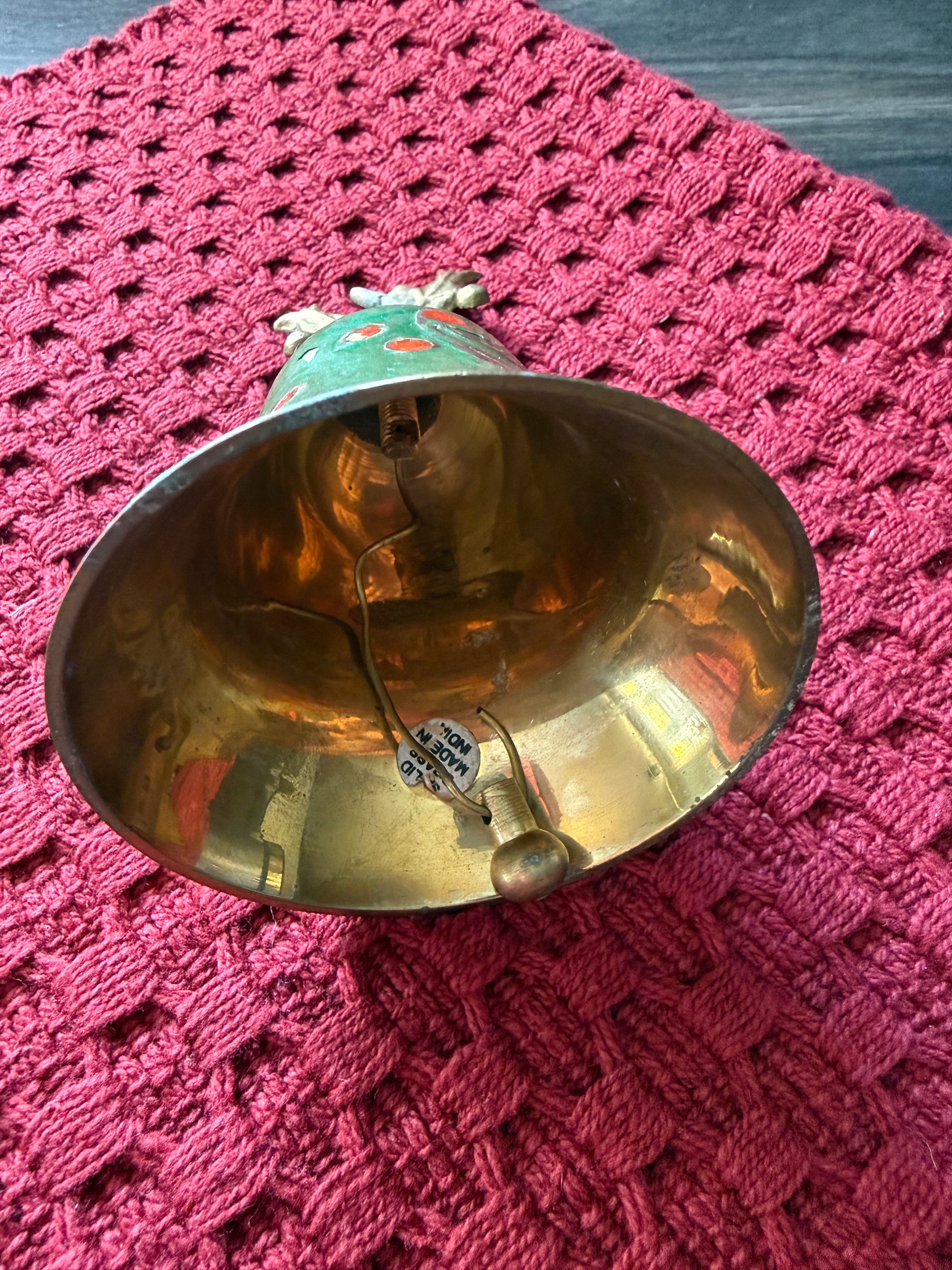 Vintage Enameled Brass Christmas Bell with Holly Finial – 5” | The Heirloom Collection