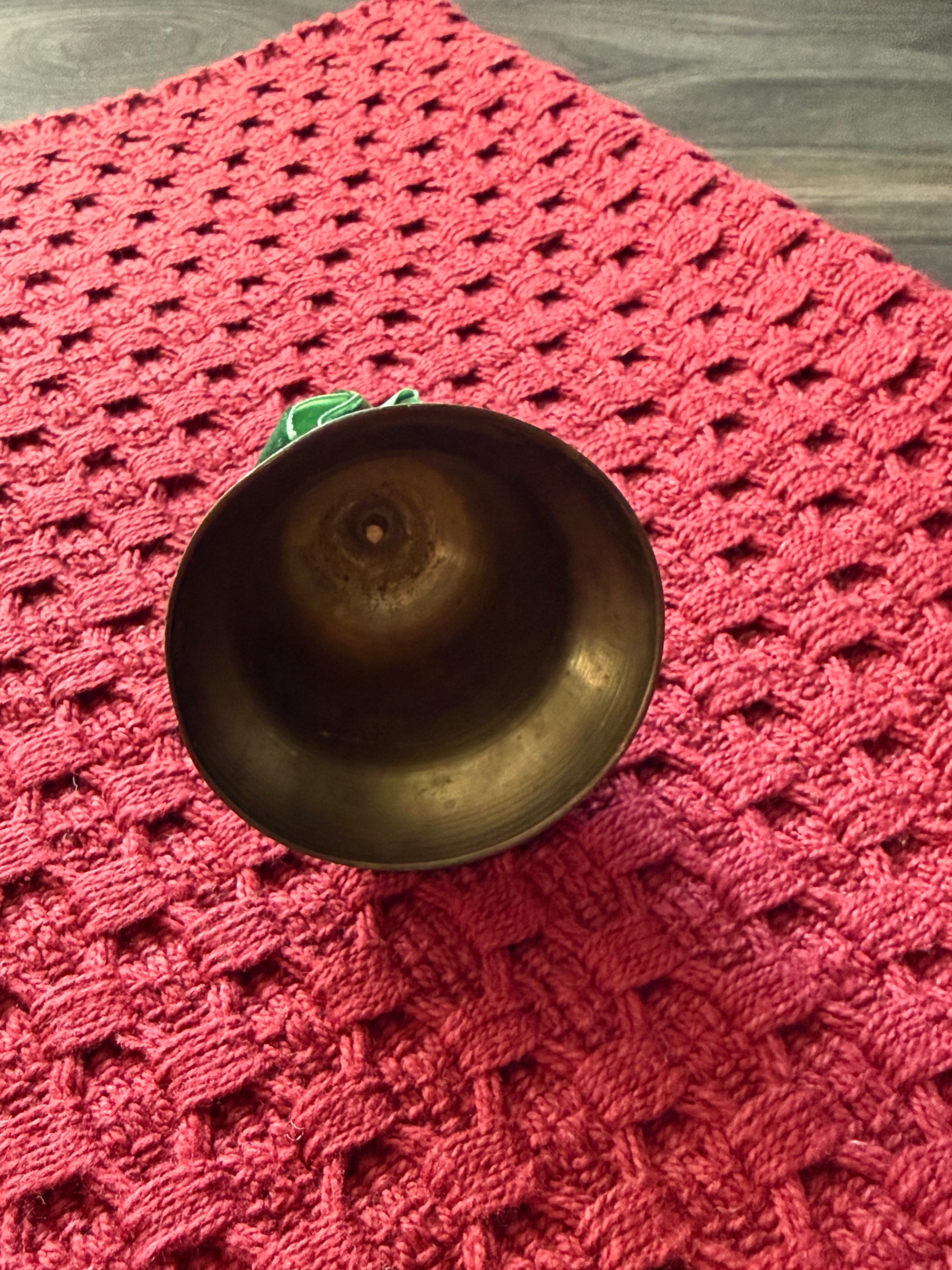 Vintage Brass Christmas Bell with Green Velvet Bow – 3” | The Heirloom Collection
