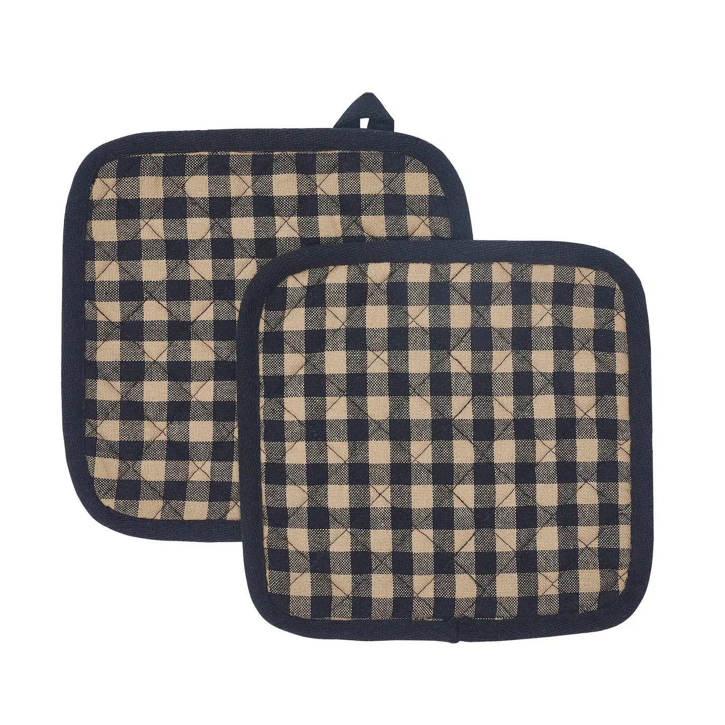 Two checkered pot holders on a white background