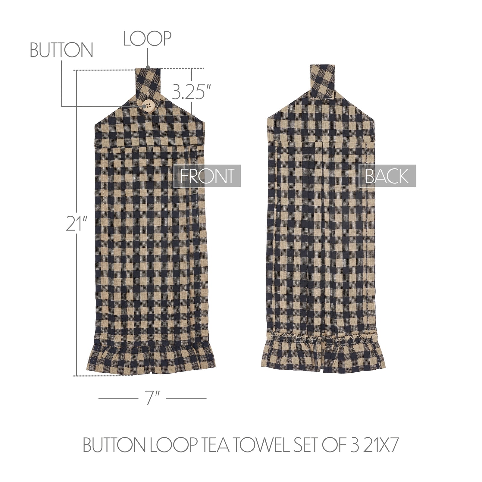 Black Tan Check Hanging Kitchen Towel Set of 3 – Farmhouse & Primitive Decor