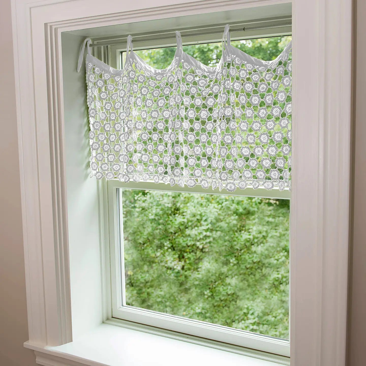 Crochet Envy Pearl Valance Curtains - White