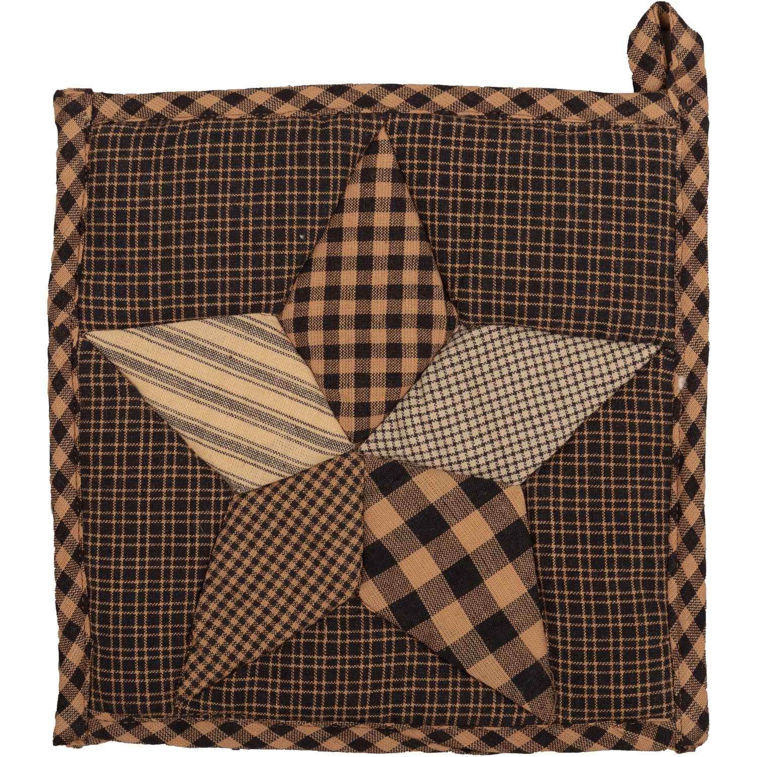 Patchwork fabric with geometric pattern on a white background
