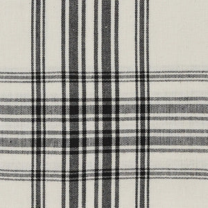 Black and white plaid fabric pattern with vertical and horizontal stripes.