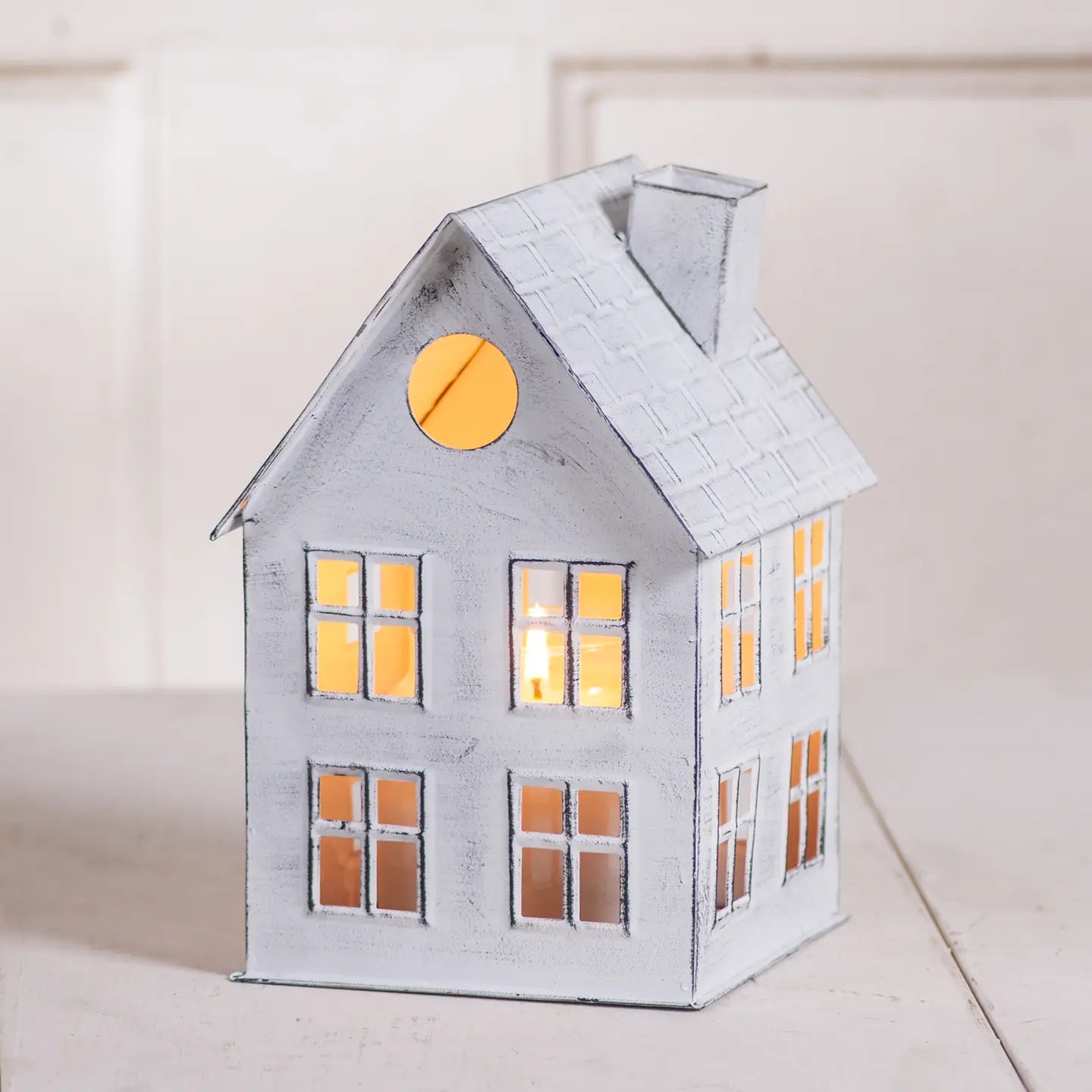 9” Tin House Jar Candle Holder – Rustic White Wash | Irvin’s Tinware