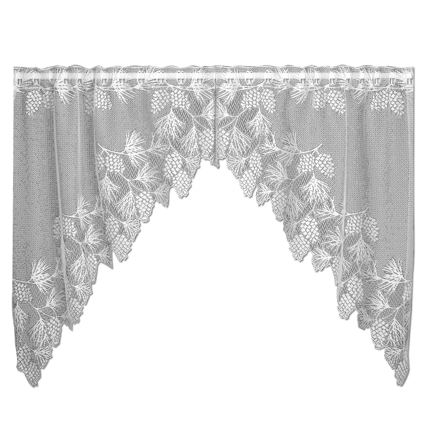 Heritage Lace Woodland White Lace Swag Curtains | 68” x 40” Pine Bough Farmhouse Window Swag Pair