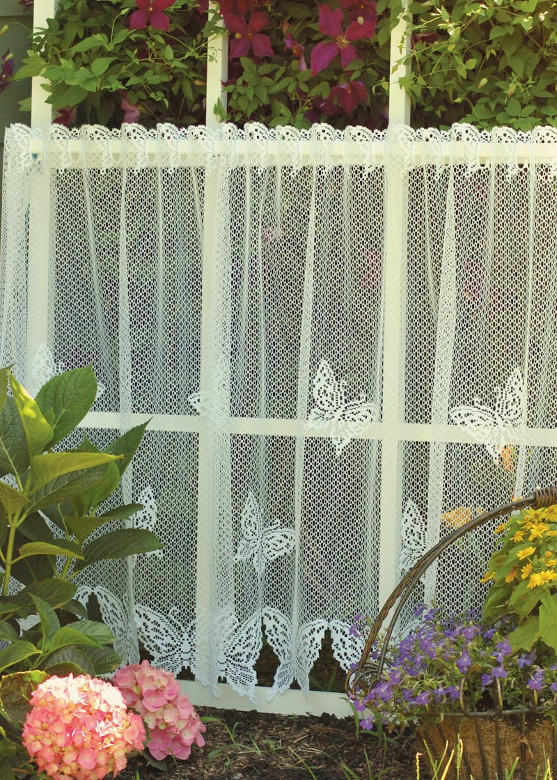 Butterflies Lace Tier Curtains 24"
