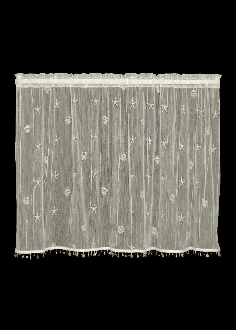 Sand Shell Lace Tier Curtain with Trim 24"