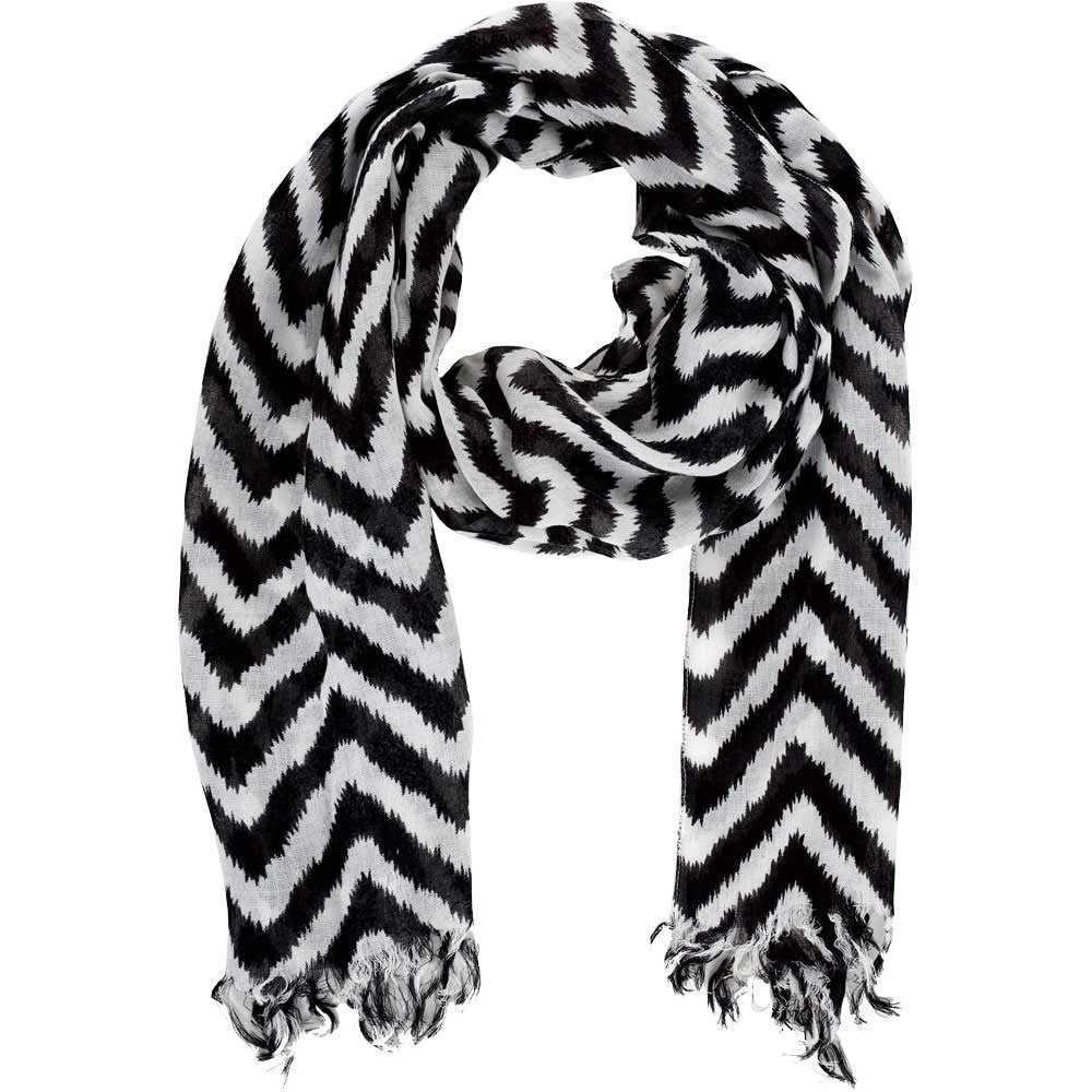 Neck Scarf Black and White Chevron Fringed - Pine Hill Collections 