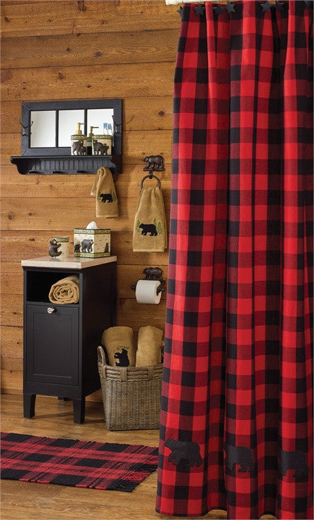 Buffalo Check Bear Applique Shower Curtain Red & Black check by Park Designs 