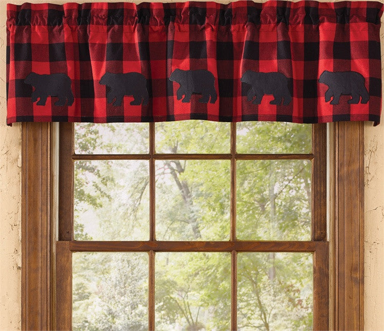 Buffalo Check Bear Applique Lined Valance black & red check by Park Designs
