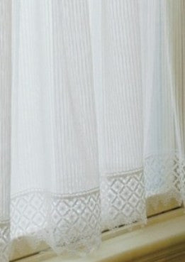 Chelsea lace valance pinstripe with bottom lace by Heritage Lace