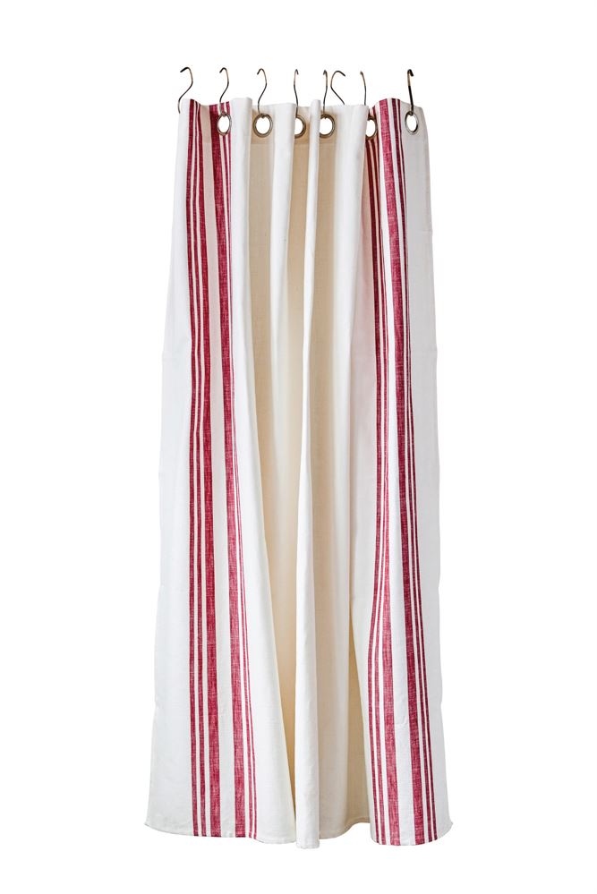 Shower Curtain Cotton Red Stripe