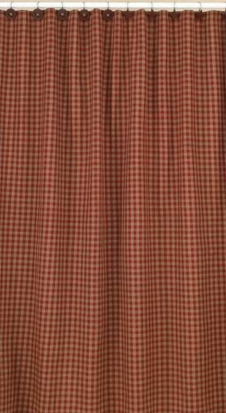 Primitive Burgundy Plaid Shower hot Curtain